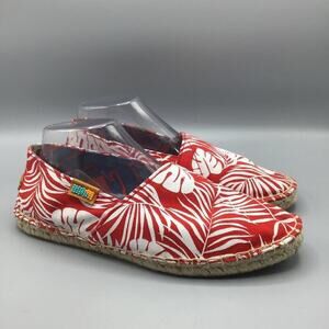 Ubuntu Life Shoes Womens 9 Espadrille Flat Red White Slip On Moc Toe Hawaiian